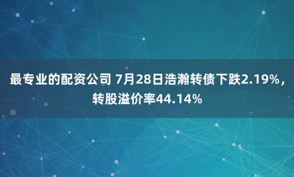 最专业的配资公司 7月28日浩瀚转债下跌2.19%，转股溢价率44.14%